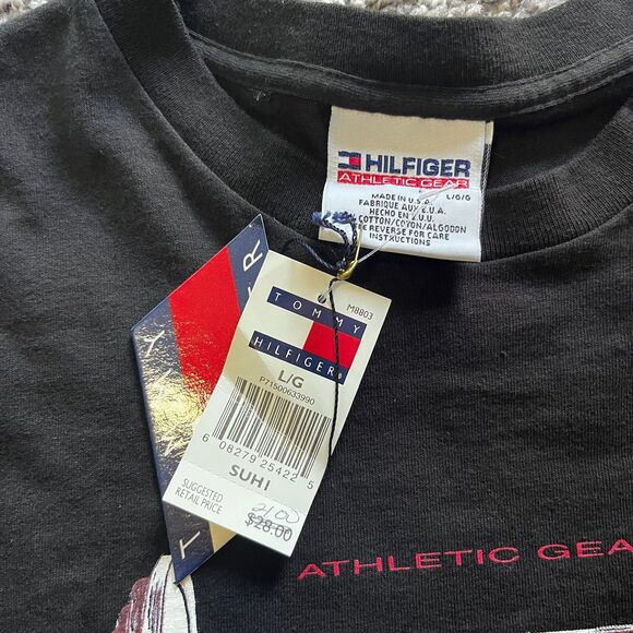 NEW Vintage Y2K Tommy Hilfiger Athletic Gear Barbell T Shirt Black Mens Sz L - Picture 6 of 8